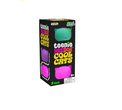 Schylling NeeDoh Teenie Cool Cat - Sensory Squeeze Toy - Contains 3 Mini Groovy Globs - 1.5" Wide - Color May Vary (Pack of 1)