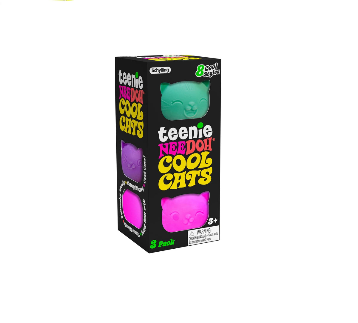 Schylling NeeDoh Teenie Cool Cat - Sensory Squeeze Toy - Contains 3 Mini Groovy Globs - 1.5" Wide - Color May Vary (Pack of 1)